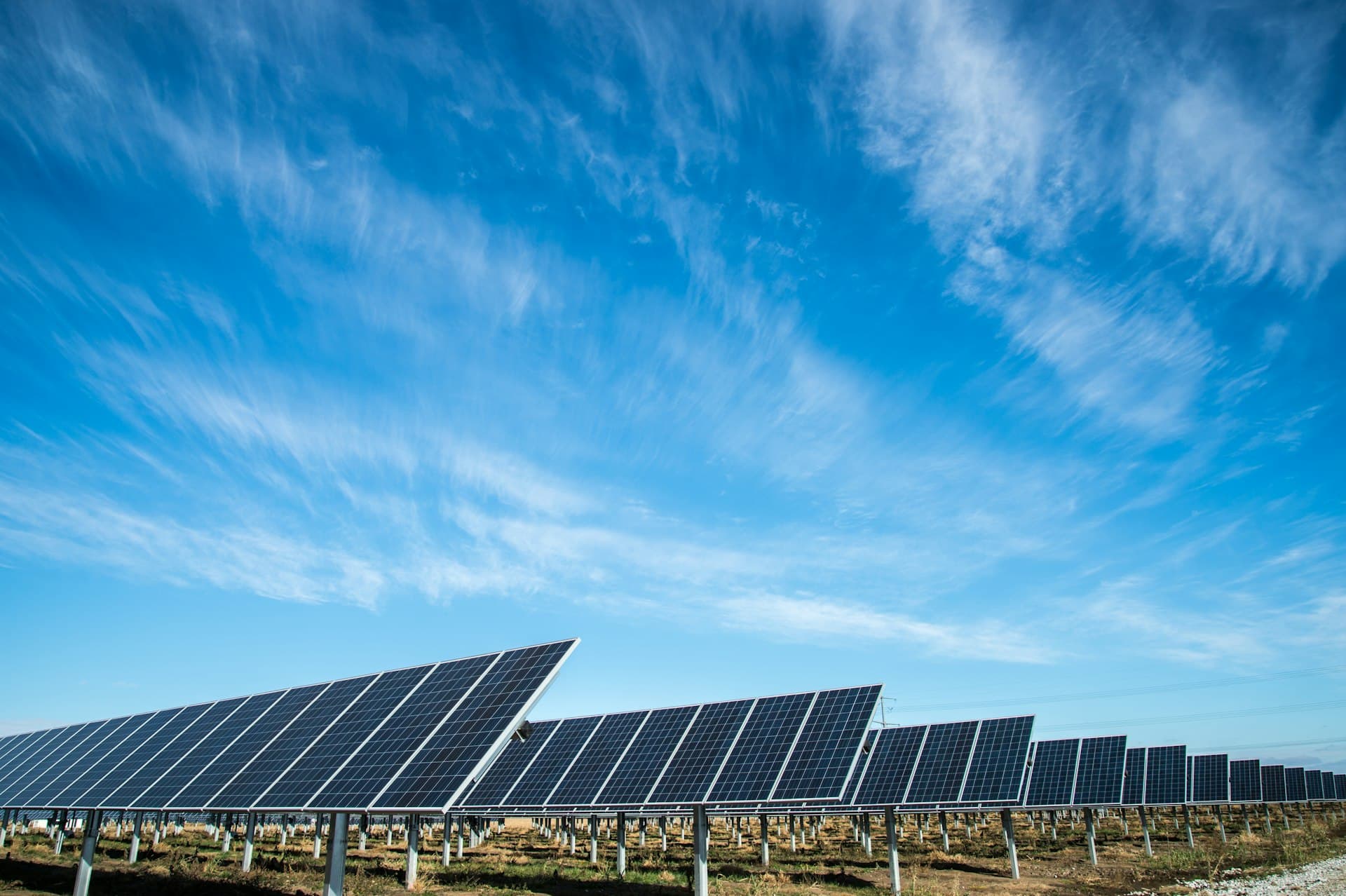 Commercial solar array across an open field